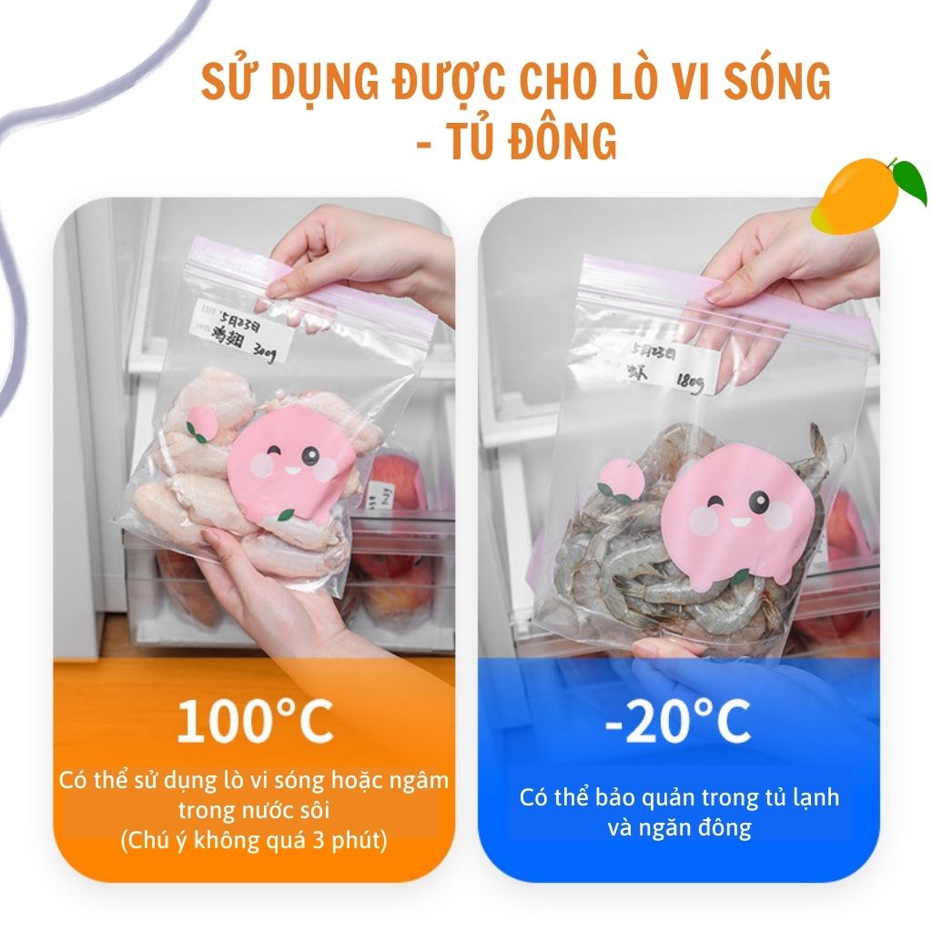 Túi zip đựng thực phẩm tái sử dụng 2 dây khóa zip đáy đứng mở rộng bảo quản thực phẩm tủ lạnh EC Life 0305
