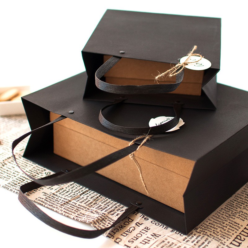 Túi quà giấy kraft màu đen trơn màu chắc chắn không kèm hộp phong cách vintage phụ kiện quà tặng king9