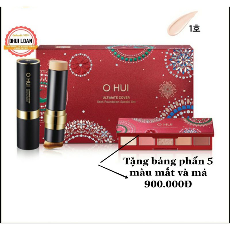 Set thỏi kem nền che khuyết điểm ohui tặng bảng phấn mắt 5 màu siêu đẹp