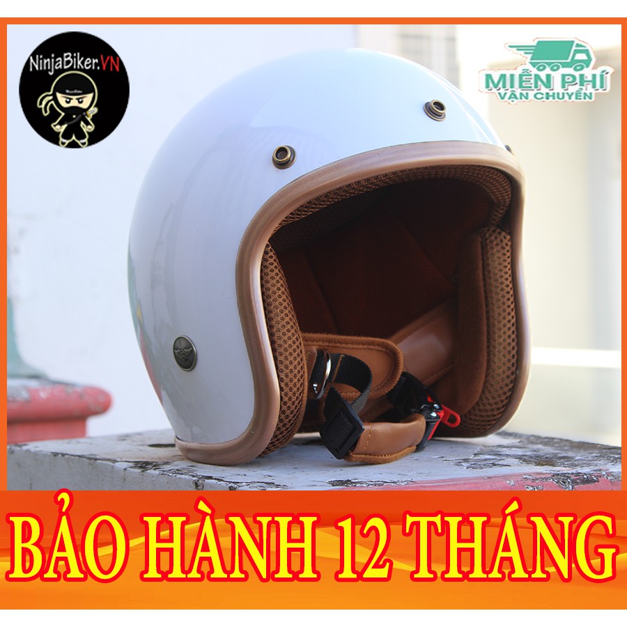 Nón bảo hiểm 3/4 NTMax Trắng viền nâu