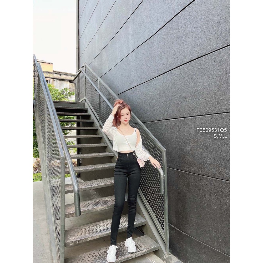 Quần jean đen dài ôm lưng cao tôn dáng!