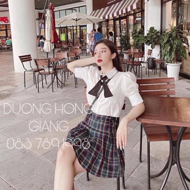 set áo sơ mi cổ nơ