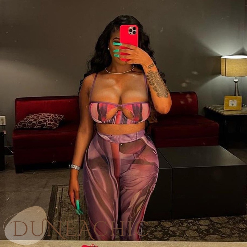 DUNEA Set Áo hai dây Lưới Xuyên Thấu Và Quần Lót Lọt Khe Quyến Rũ Dành Cho Nữ