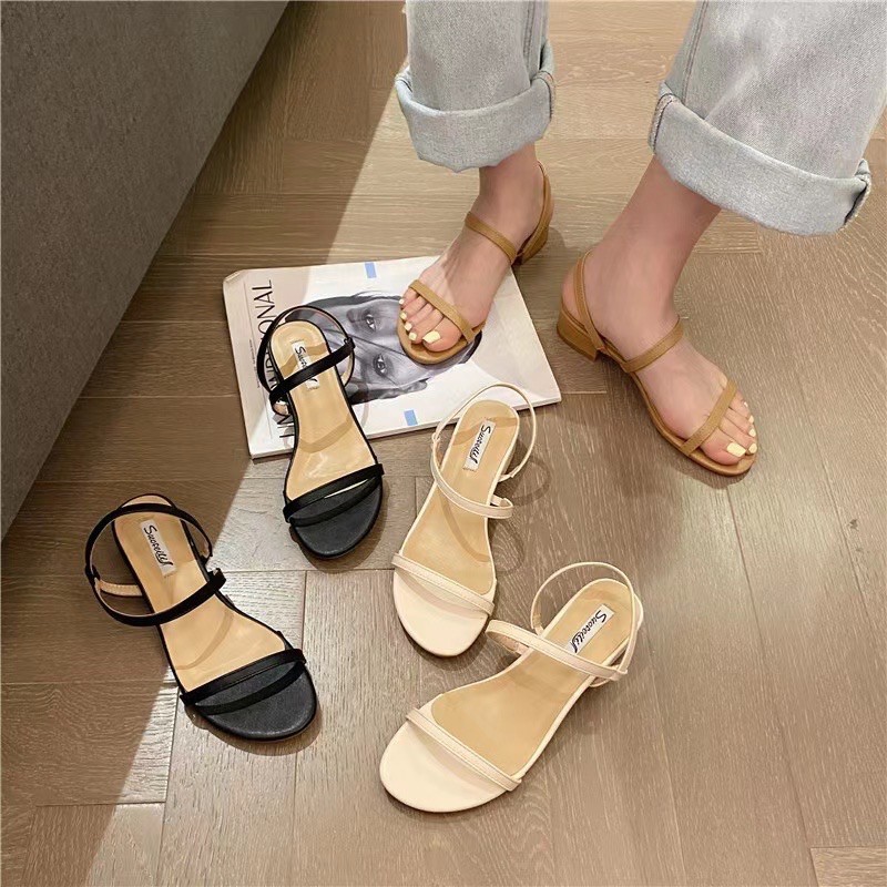 SIÊU BỀN DỄ PHỐI ĐỒ Xăng đan nữ quai ngang quai cài sandal basic ĐẾ BỆT 1cm 3 MÀU đen trắng nâu 20201