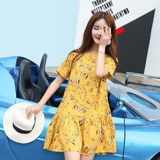 Đầm Bầu Dáng Suông Đuôi Cá Hoa Nhí - Vàng