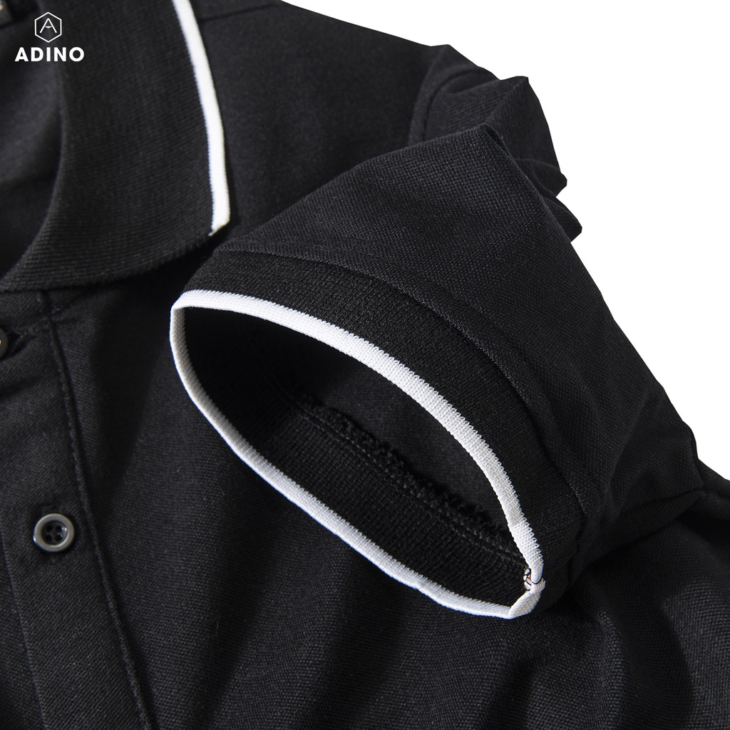 Áo polo nữ ADINO màu đen phối viền vải cotton co giãn dáng công sở slimfit trẻ trung APN02