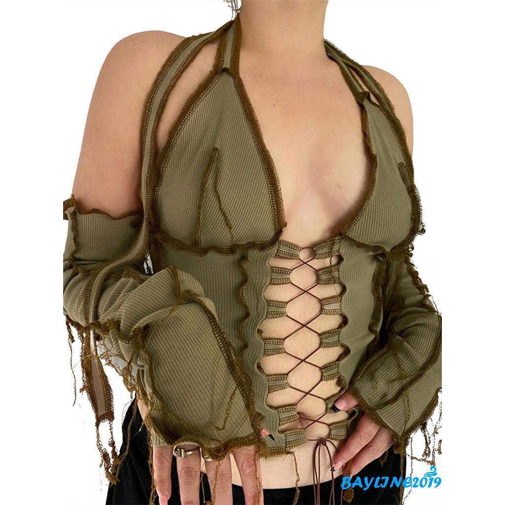 Áo Kiểu Khoét Lỗ Gợi Cảm Phối Đôi Găng Tay Thời Trang Cho Phụ Nữ