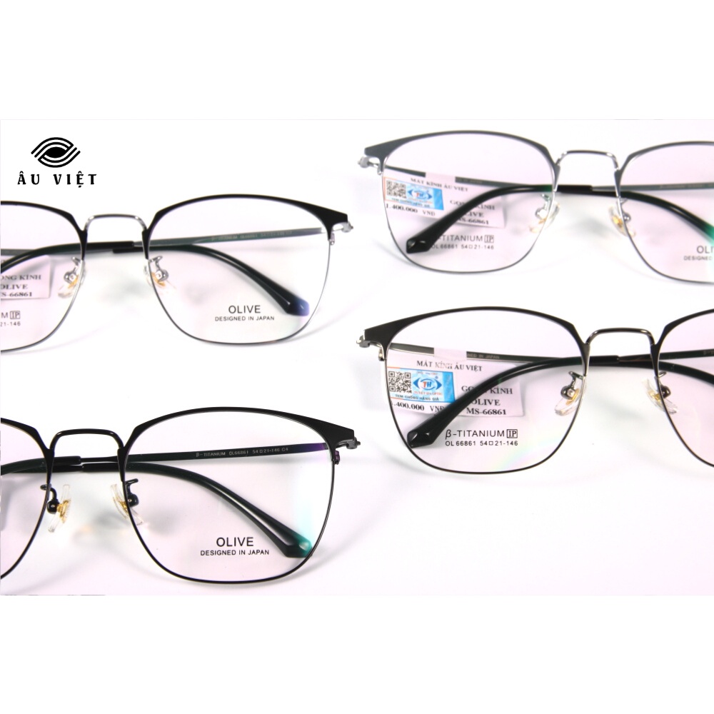 Gọng kính kim loại titanium nam nữ unisex dáng vuông Olive OL-66861 màu đen/bạc Full box
