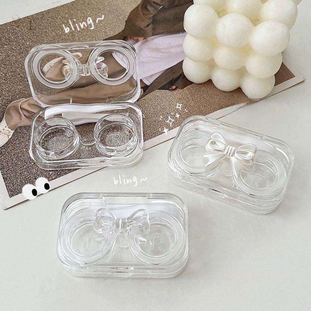 Hộp Đựng Kính Áp Tròng Mini Trong Suốt Đính Nơ Dễ Thương Giá Đỡ