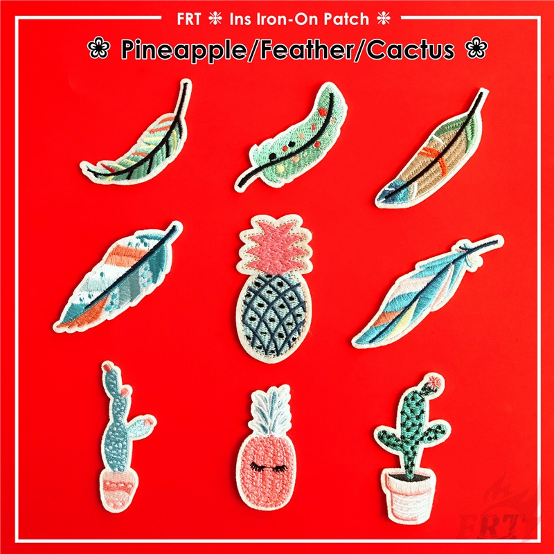 1 Miếng Dán Ủi Quần Áo Hình Quả Dứa / Lông Vũ / Cây Xương Rồng