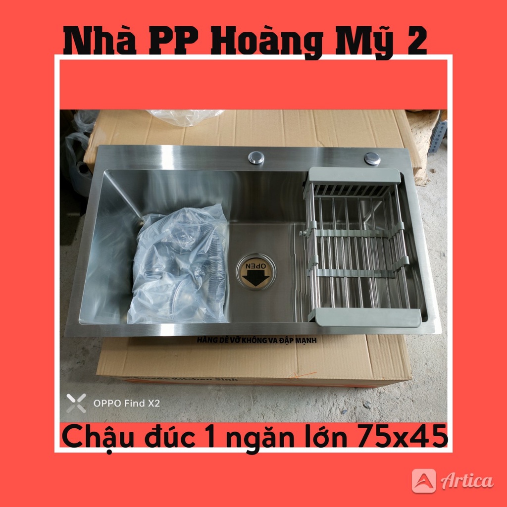 [Chậu Đúc 7343] Chậu Rửa Chén Bát Inox 304 - 1 Hộc Lớn Kt 7343 Dày 2Ly