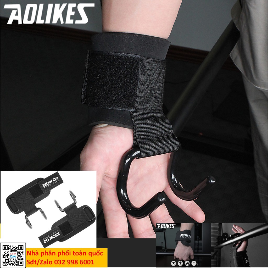 Đai cuốn cổ tay có móc thép nâng tạ, tập gym đu xà hoặc tâp xô vai Aolikes AL 7642 (1 đôi) magic