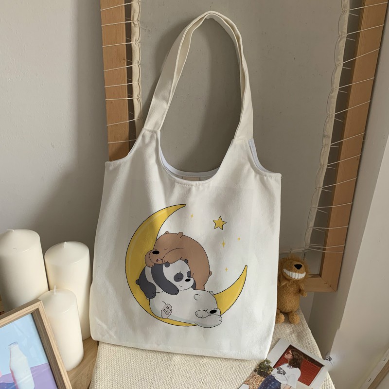 [Mã FASHIONT4WA2 giảm 10K đơn từ 50K] TÚI TOTE VẢI BỐ ĐEO VAI CANVAS &quot;BẦU&quot; GẤU WE BARE BEARS