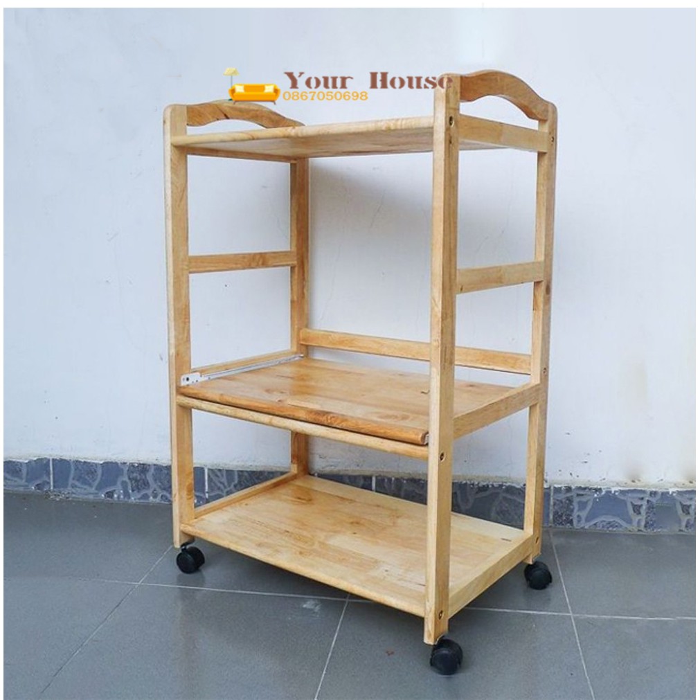 Kệ Lò Vi Sóng, Kệ Lò Nướng Có Ray Kéo 3 Tầng YOUR HOUSE Gỗ Tự Nhiên Siêu-Bền Đẹp