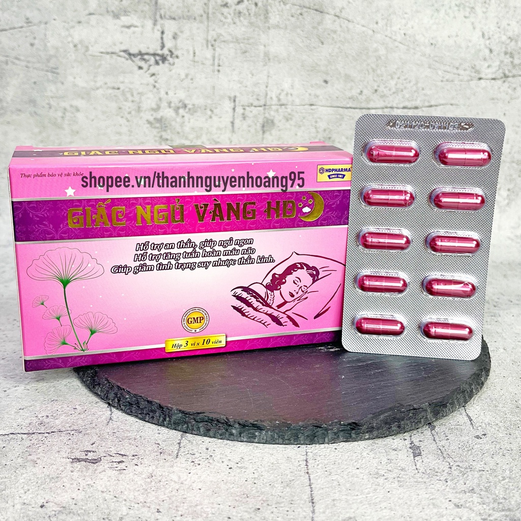 Viên Uống Ngủ Ngon Giấc Ngủ Vàng Hd Giảm Mất Ngủ, Hỗ Trợ Thần Kinh, Giúp Ngủ Sâu Giấc, Yên Giấc, Dễ Ngủ - Hộp 30 Viên
