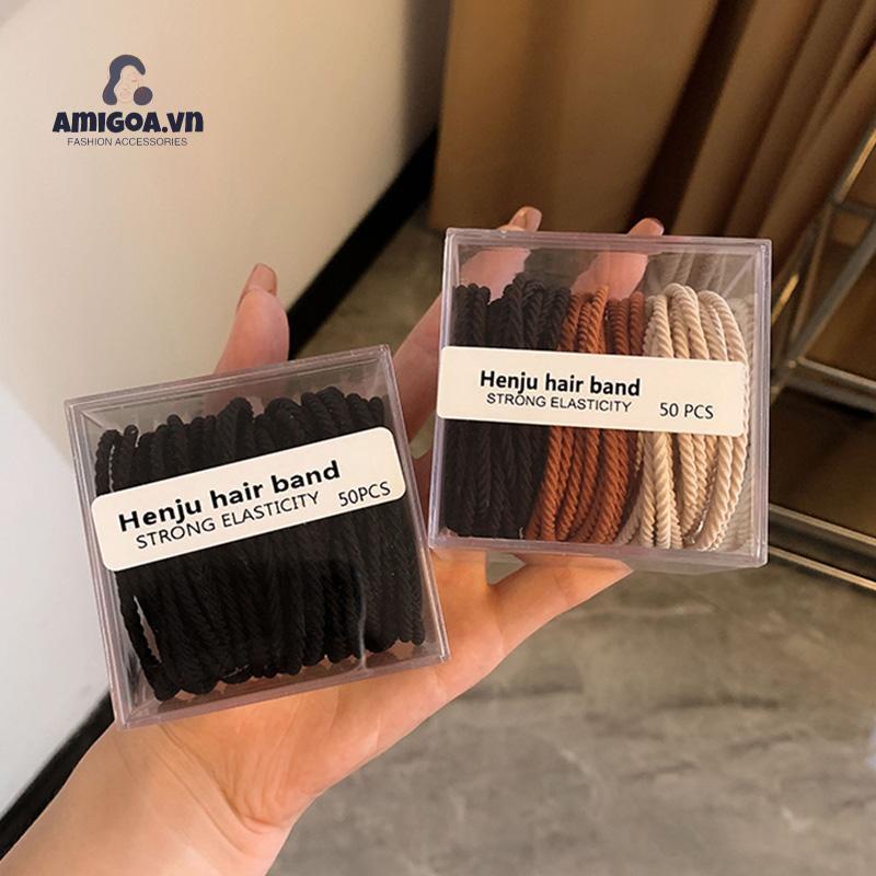 Bộ 50 Dây Thun Cao Su Buộc Tóc Màu Macaron Đơn Giản Cho Nữ