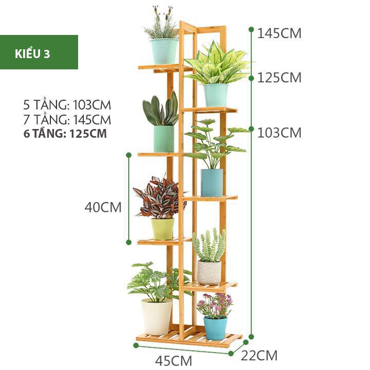 Kệ hoa cây cảnh gỗ tre gấp gọn đa năng nhiều tầng 2 3 4 tầng để trong nhà ngoài trời sân vườn ban công tiện lợi