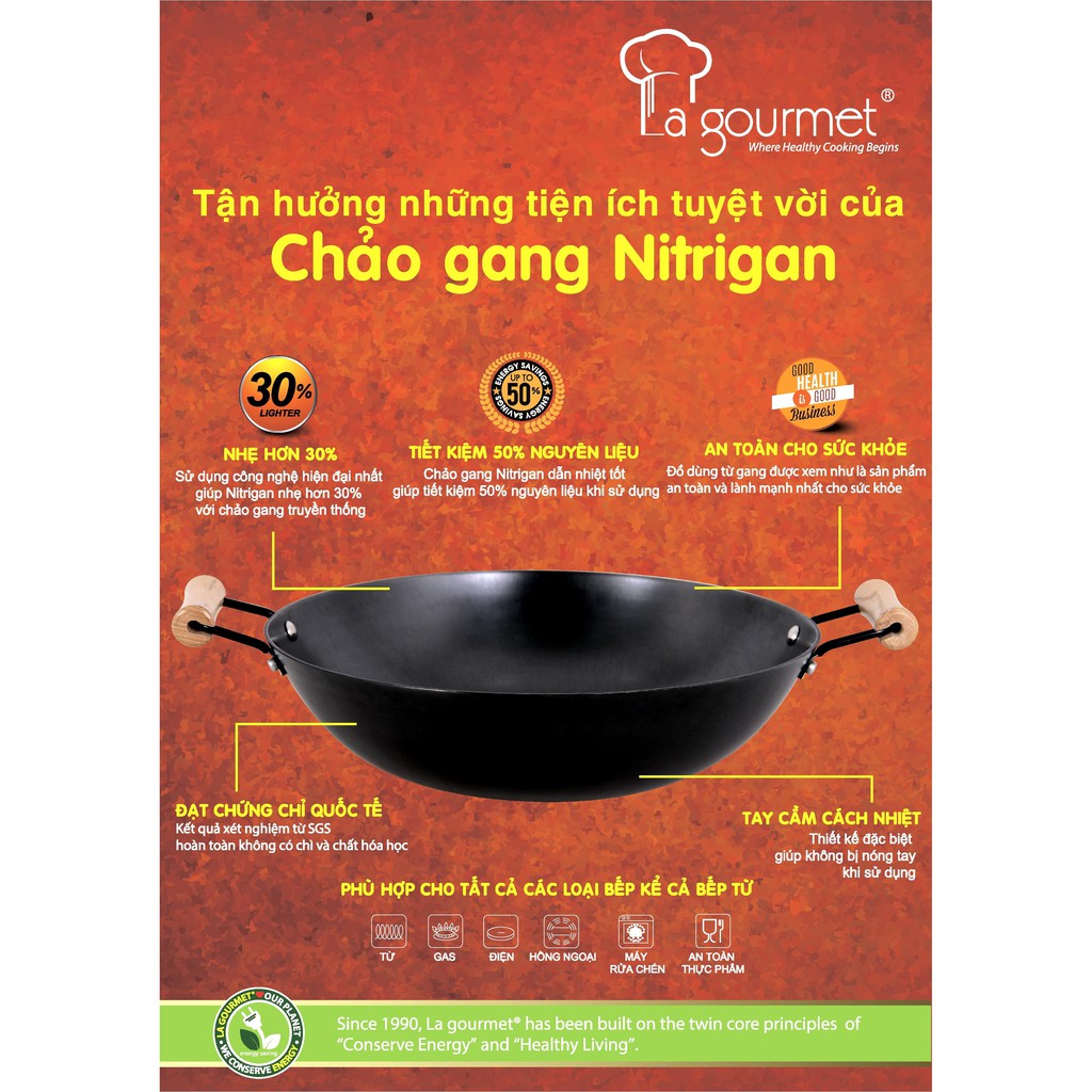 Chảo Gang Lagourmet Nitrigan 347688 - 32cm Healthy Cook Ware