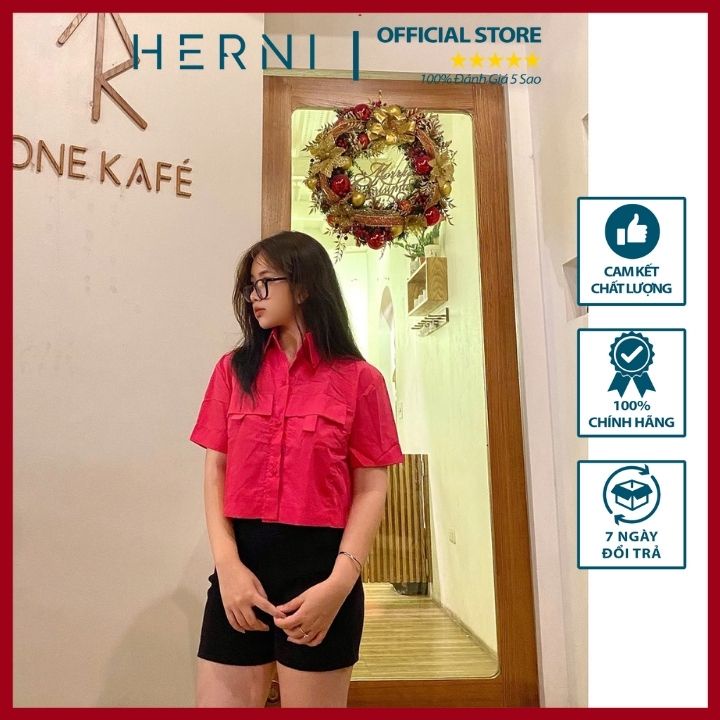 Áo Sơ Mi Nữ Đẹp Tay Ngắn Dáng Croptop Kiểu Dáng Hàn Quốc Form Chuẩn, Chất Mát Mịn 🎉 HERNI Design