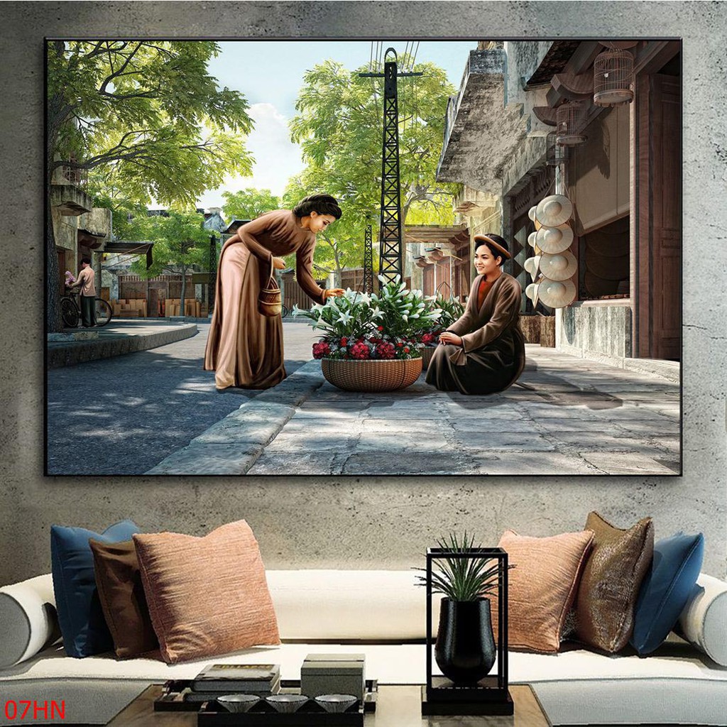 Tranh In Canvas Phố Cổ Hà Nội Hà Nội Hoài Cổ Tranh Decor Trang Trí Phòng Khách Phòng Ngủ