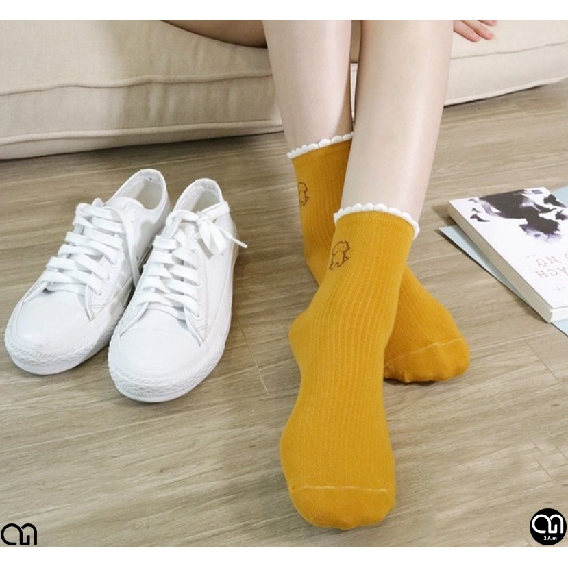 Tất Vớ Cổ Trung Nữ Thời Trang Họa Tiết Bé Ciu Nhiều Màu Unisex Style Hàn Quốc