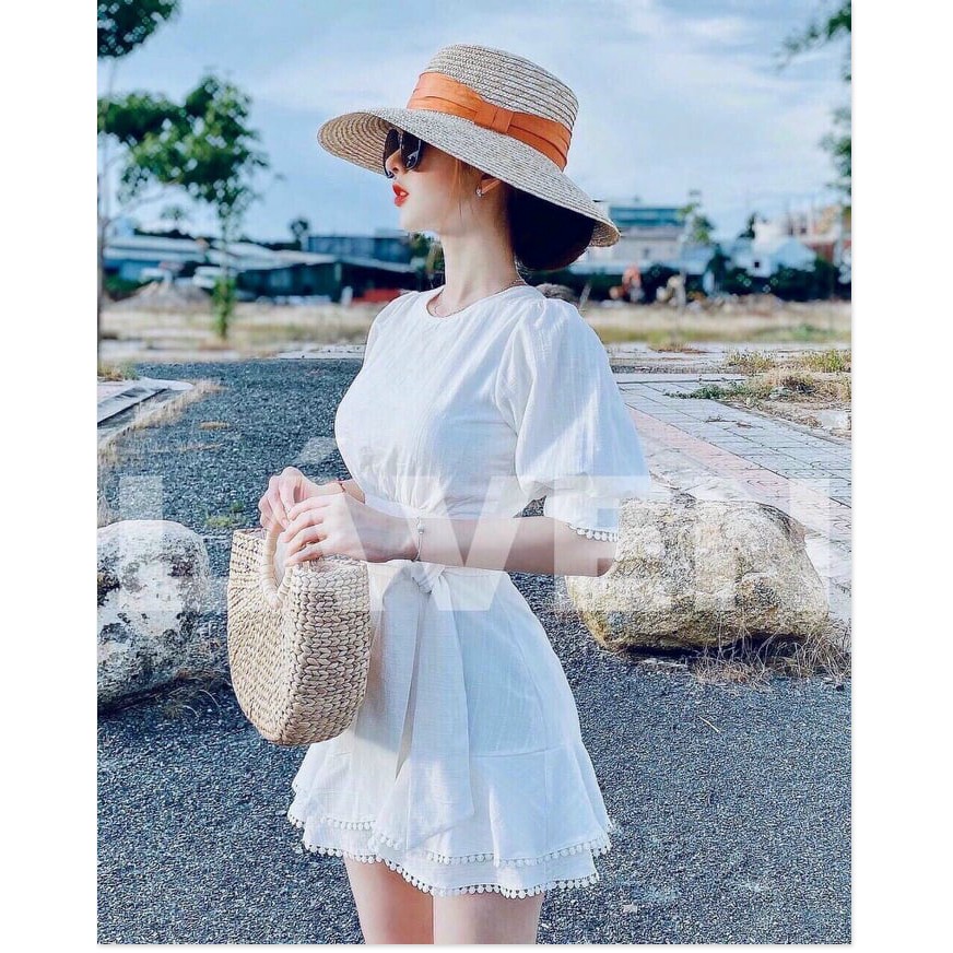 (New) Váy đầm trắng thô tay bồng viền ren đuôi cá khoét lưng siêu đẹp GuMiHo