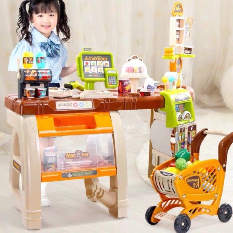 [Mã LIFE0503TOYS1 giảm 10% đơn 150k] đồ chơi quầy siêu thị kèm xe đẩy có âm thanh ánh sáng mã 668-68