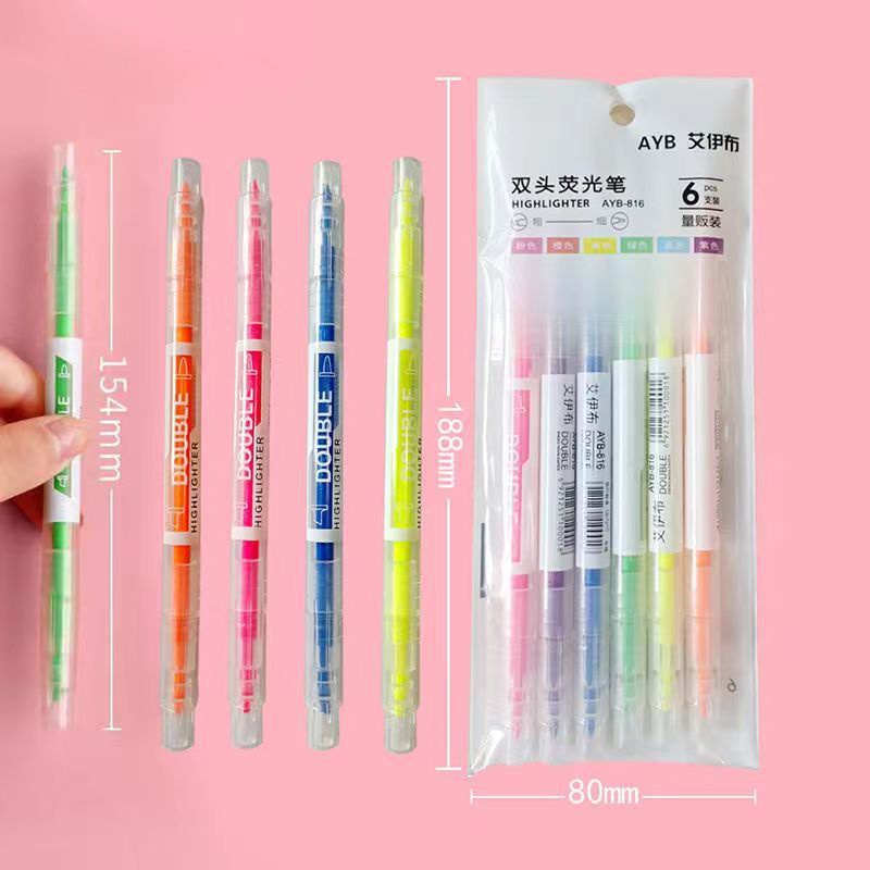 Bộ bút highlight nhớ dòng trang trí đánh dấu set 6 màu dạ quang pastel văn phòng phẩm tiện lợi cho học sinh - MIYABI