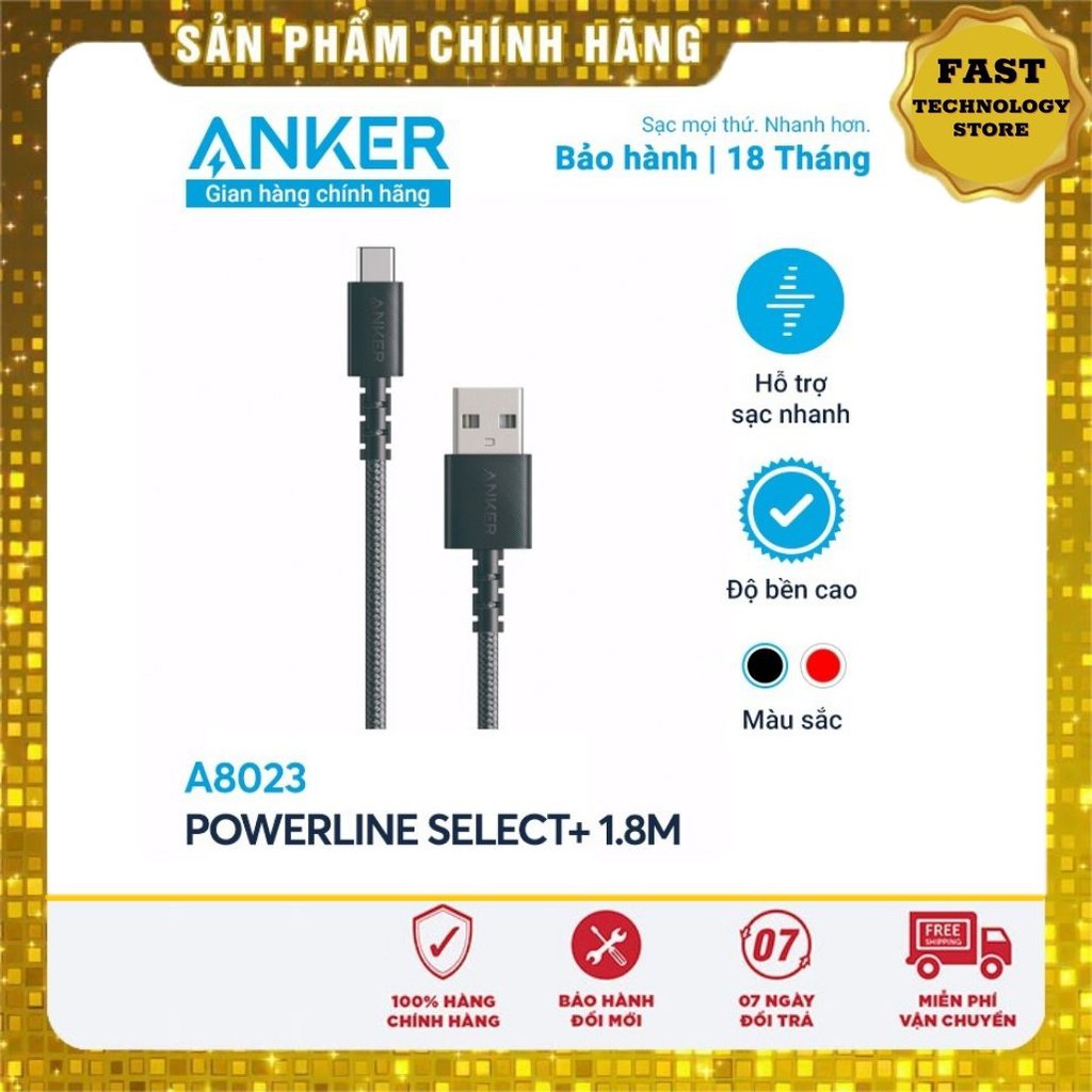 Cáp sạc Type C Anker Powerline select + A8023 A8022 chính hãng dài 1.8m 0.9m