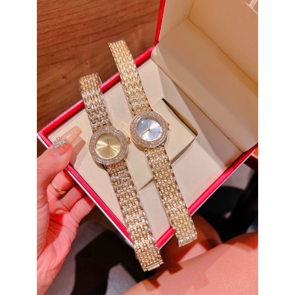 Đồng hồ nữ Rolex dây kim loại đính đá sang chảnh máy pin size 33mm