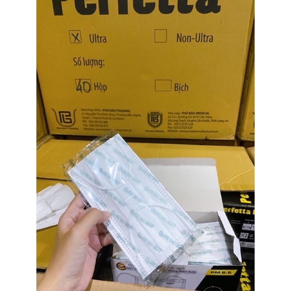 Hộp 35 Cái Khẩu Trang Y Tế PERFETTA ULTRA 4 Lớp Màu Xanh
