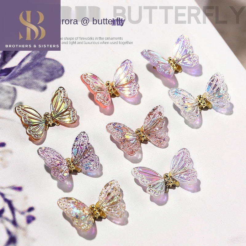 Đá trang trí móng tay nghệ thuật SUAKE hình bướm 3D bằng resin và kim loại đính zircon lấp lánh DIY cho salon