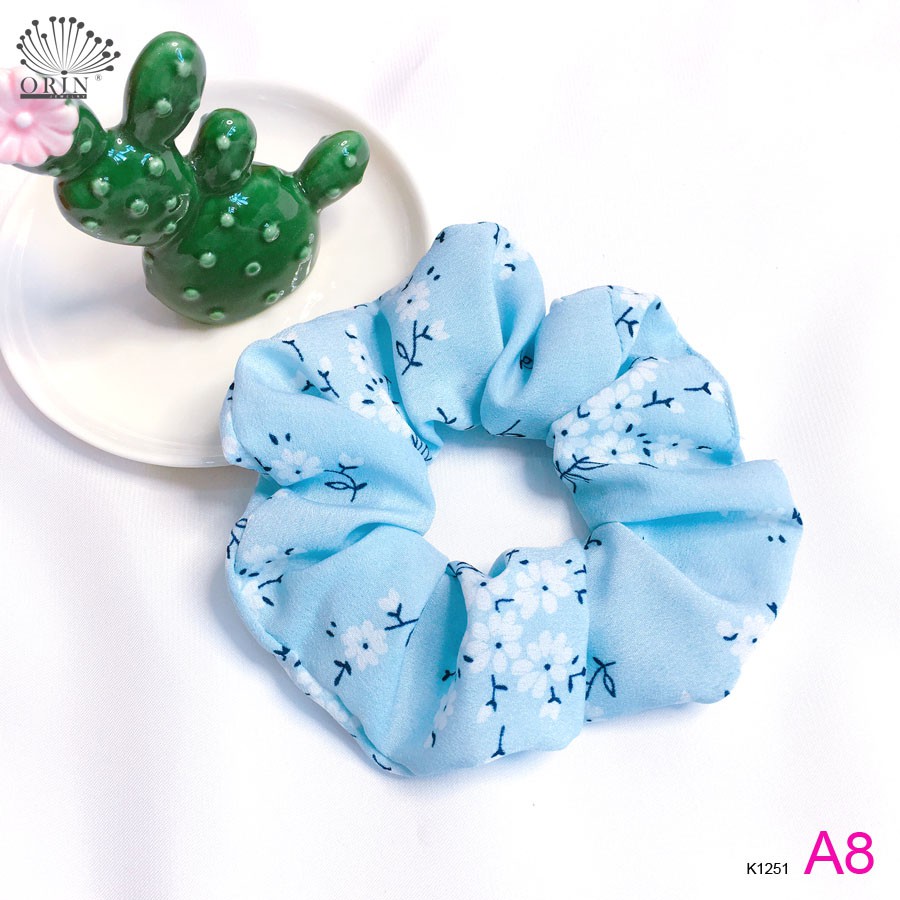 Dây buộc tóc, cột tóc vải scrunchies chiffon hoa phong cách vintage Orin K1251