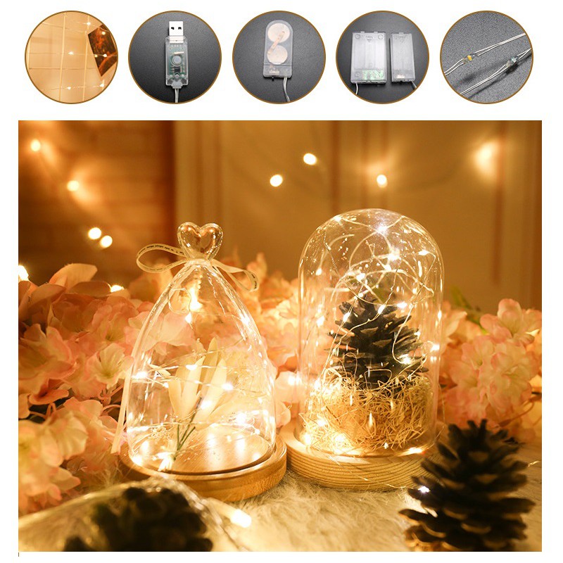 Bộ 5 Đèn led dây, đèn led trang trí dây đồng mini
