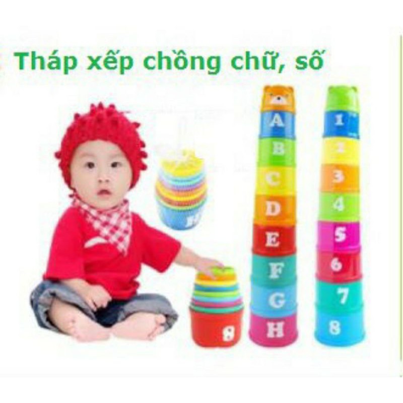 Cốc Nhựa Xếp Tầng Giáo Dục Cho Bé - Nhận diện màu sắc, to nhỏ, chữ và số