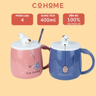 Ly Sứ Hình Mèo Câu Cá Cực Đáng Yêu 400ml Cao Cấp