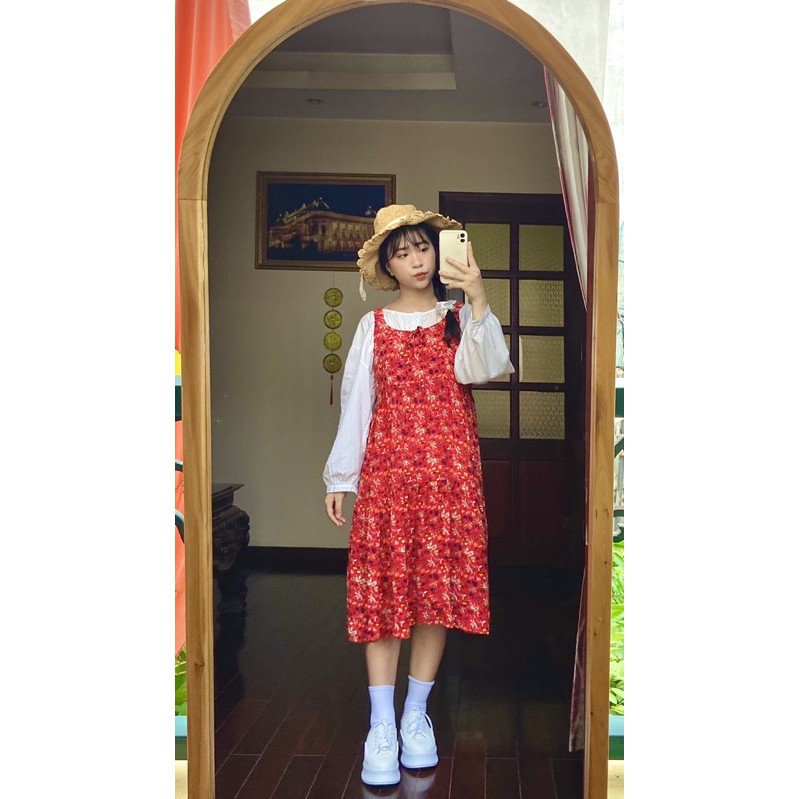 Váy yếm vintage Hàn Quốc mặc được nhiều kiểu, đi biển đi học đi chơi