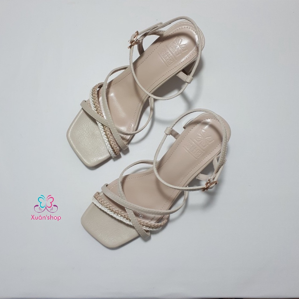 Sandal Dusto quai chéo dây mảnh, gót vuông cao 6.5cm (có sẵn)