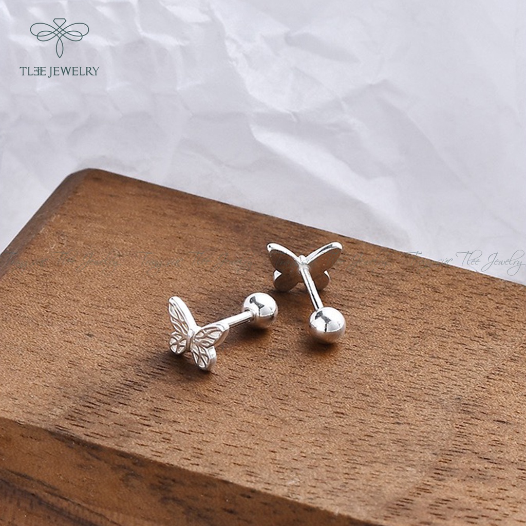 Khuyên tai bạc nữ TLEE hồ điệp mini chốt vặn xinh xắn NCJ B0183