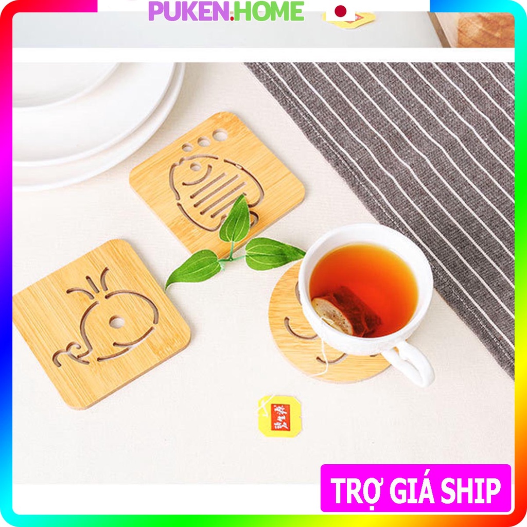 Miếng lót ly bằng gỗ, đế lót cốc, lót cốc gỗ chống trơn trượt bằng gỗ ép nhiều mẫu kích thước 9.5cm
