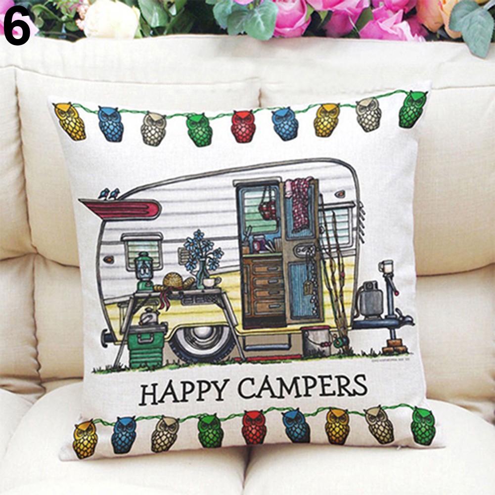 Vỏ Gối Trang Trí Hình Chữ Happy Campers B17