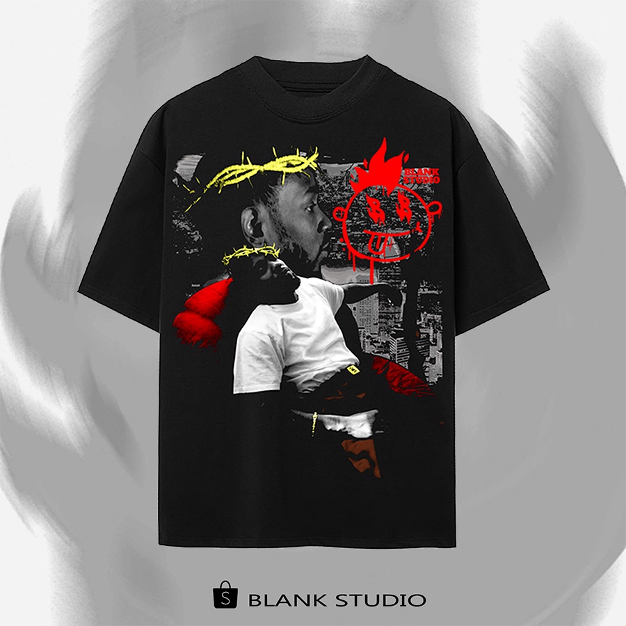 BLANK | Áo Thun Kendrick Lamar Tay Lỡ Unisex - Đen/Trắng Cổ Tròn