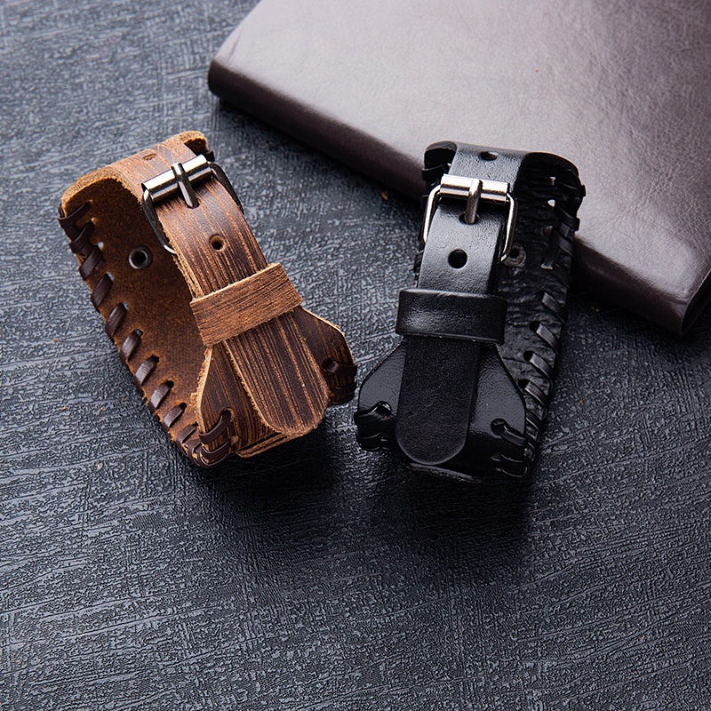 Vòng Tay Dây Da Mặt Hình Đầu Lâu Phong Cách Viking Cho Nam