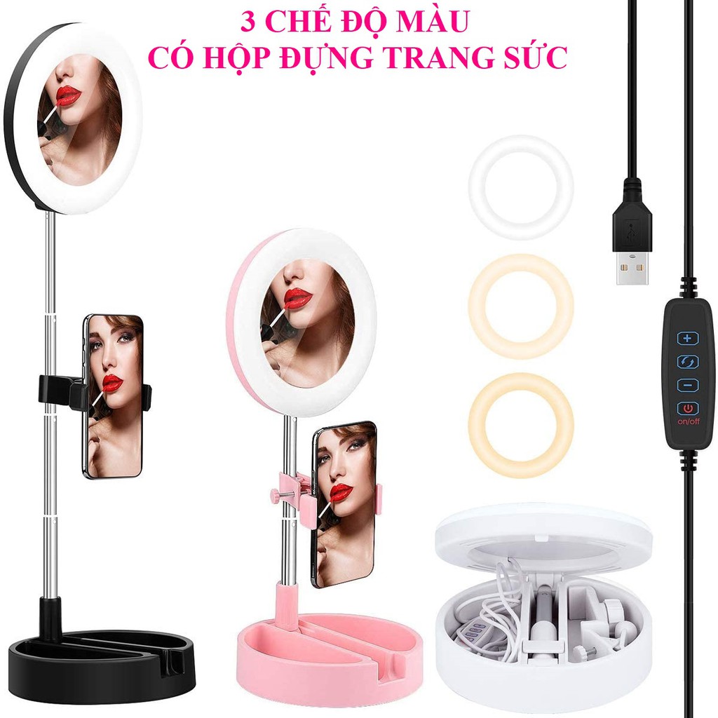 Đèn livestream để bàn đèn livestream đèn livestream mini đèn live đèn makeup gương giá đỡ điện thoại bảo hành 12 tháng