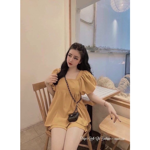 Sét bộ đùi tay phồng cổ vuông xinh lung linh