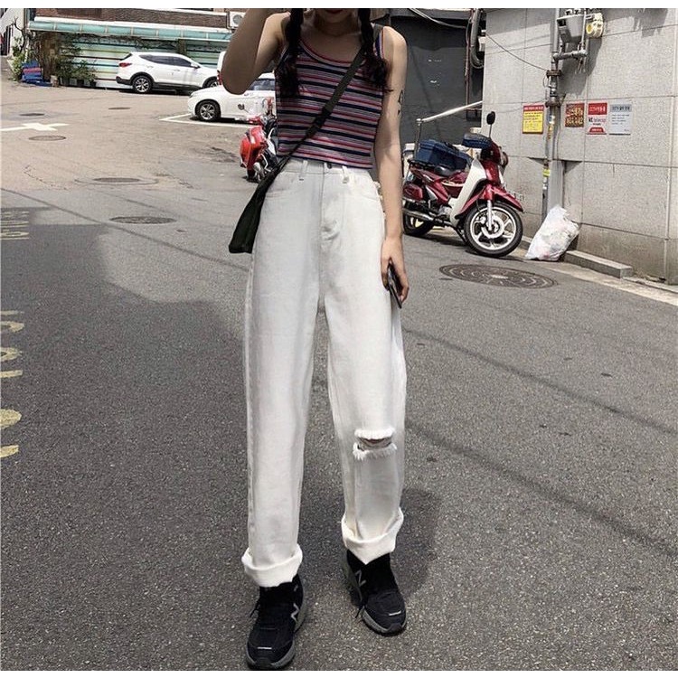 [ ĐỦ KIỂU ] QUẦN JEANS ỐNG RỘNG NỮ LƯNG CAO MÀU TRẮNG, ĐEN, ĐỦ KIỂU RÁCH CAO CẤP NITIQC CHẤT VẢI DÀY DẶN