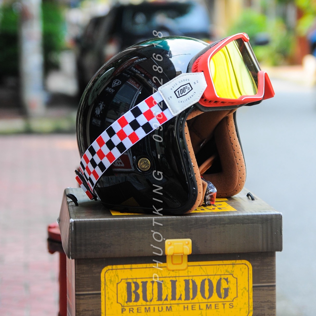 Combo mũ bảo hiểm 3/4 Royal, Bulldog gắn kính dây Vintage chính hãng