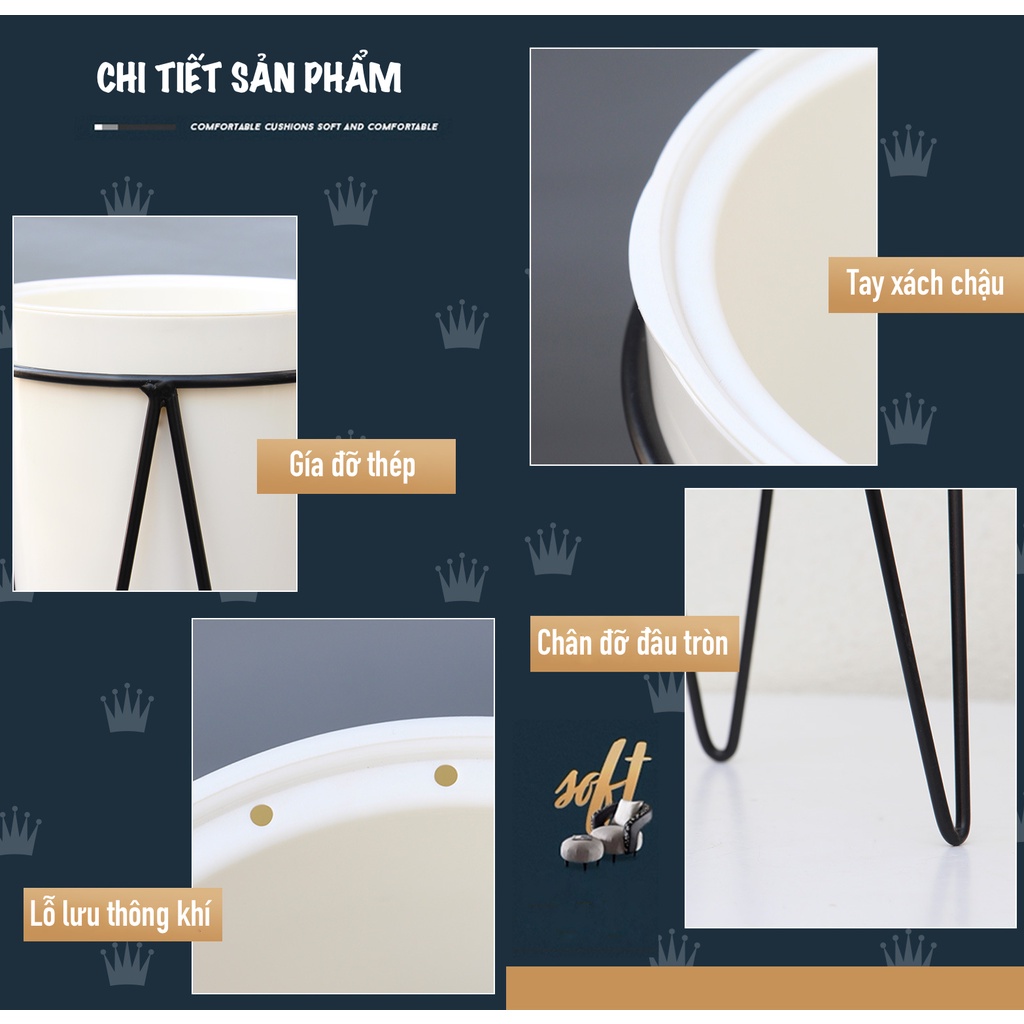 Chậu trồng cây Oliz A409. Chậu nhựa trồng cây tự dưỡng có giá chân bằng thép