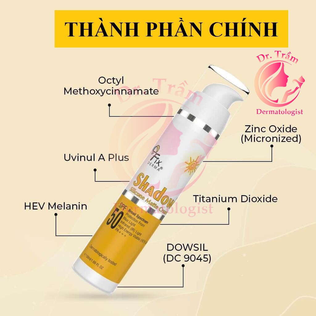 Kem chống nắng Fixderma Shadow ✨ Chính hãng ✨ Silicone Matte Cream Spf50 50ml - Chống ánh sáng xanh