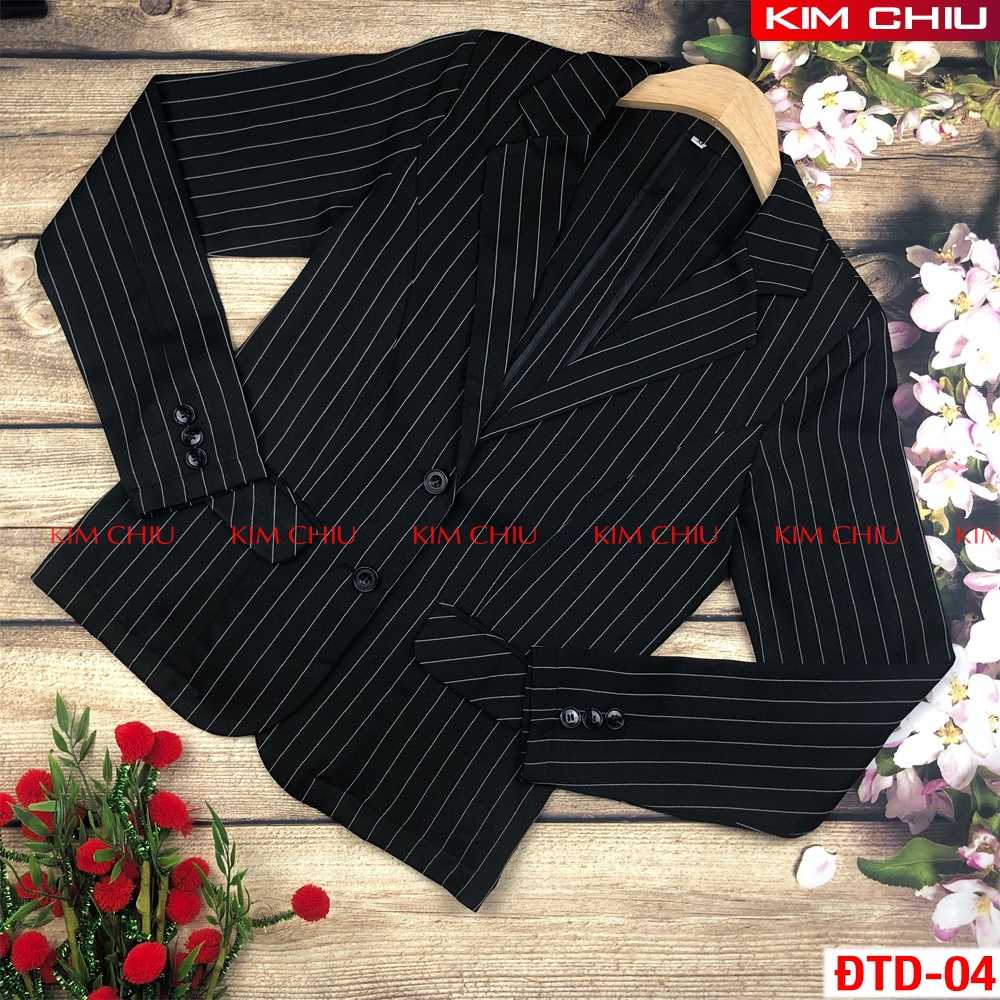 Áo Vest Nữ Cao Cấp Kim Chiu Tay Dài Màu Đen Sọc Kẻ, Vải Kaki Mềm Form Chuẩn, Đẹp Từng Đường Kim Mũi Chỉ VTD-04